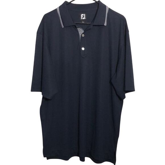 Footjoy Mens Polo Shirt Size Xl Golf Classic Comfort Nautical Navy Blue White - Picture 6 of 7